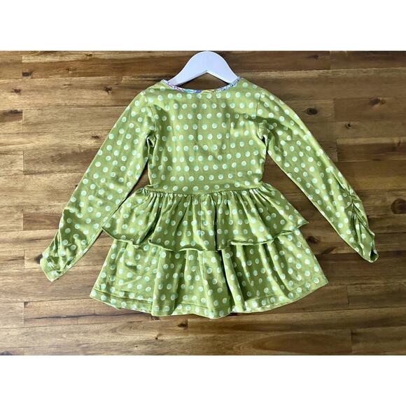 Mustard Pie Green Blue Dot Ruffled Tiered Long Sleeve Knit Tunic Top 6 - Picture 4 of 9